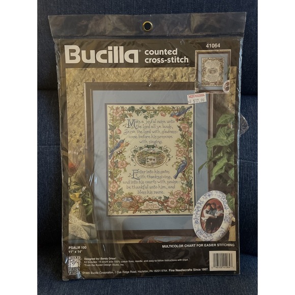 Bucilla Psalm 100 Counted Cross Stitch Kit 11 x 4 Sandy Orton 1995 #41064 - Picture 1 of 5